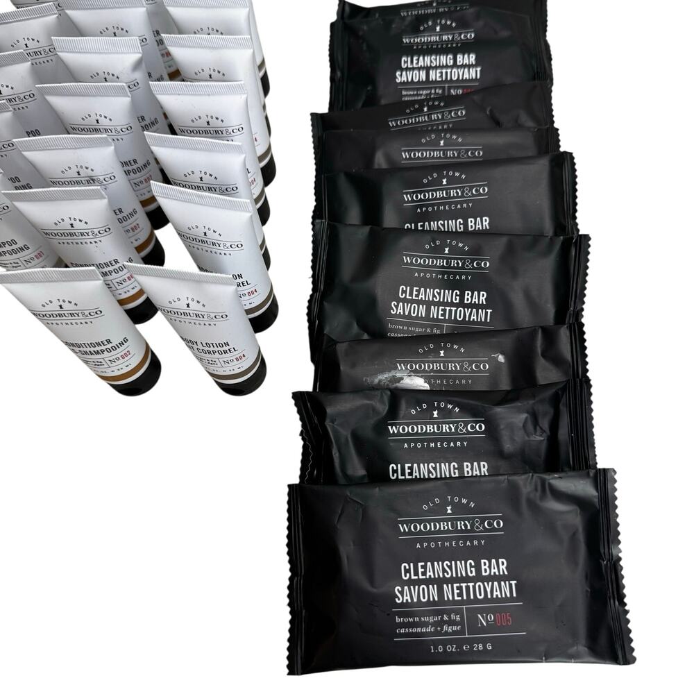 Woodbury Hotel Travel Size Sample Soaps Shampoo Conditioner Cleansing Lot of 28